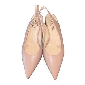 AGL Dodi leather point toe sling back chunky heels 38 US 7.5 Nude Beige